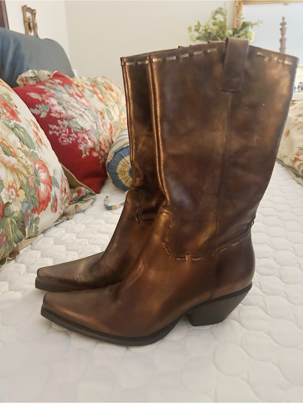 BCBGirls Brown Leather Western Heeled Boots